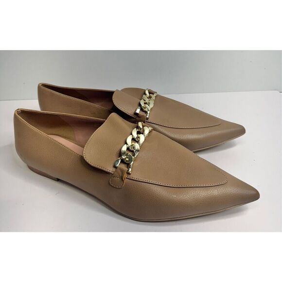 Linea Paolo Loafers Size 13 pointed Toe Leather Gold Chain Slip On Casual Shoes - Picture 4 of 9